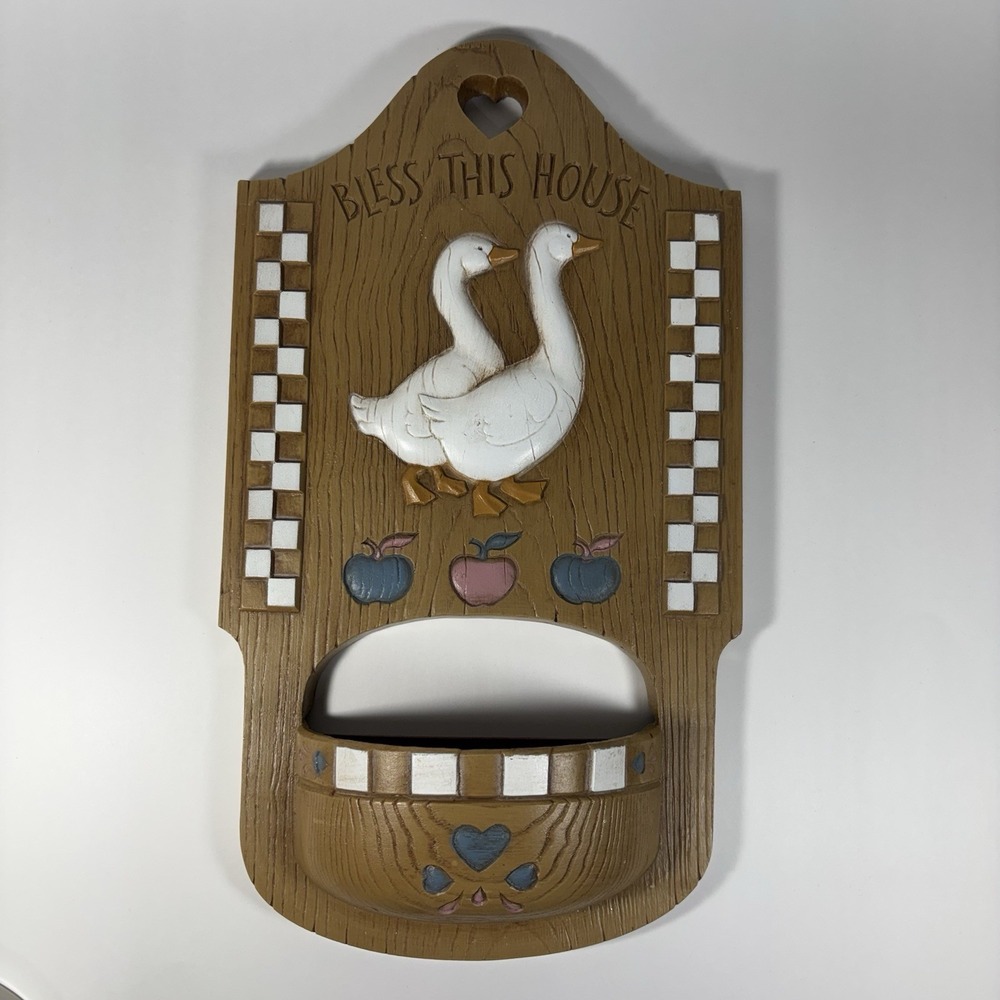 VTG Burwood Bless This House Goose Apple Heart Wall Decor 16" Cottagecore